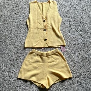 Chic Yellow Buttoned Vest and Shorts Set